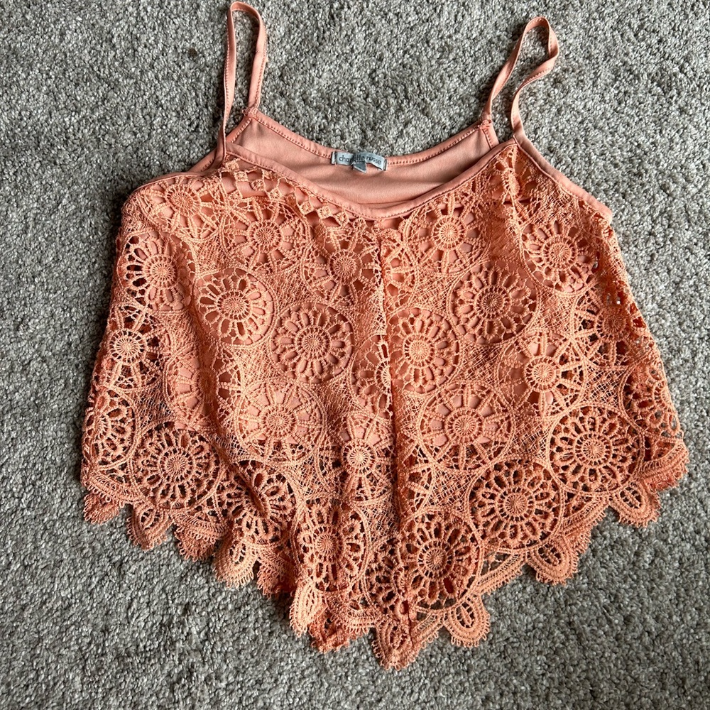 Peach orange lace crop top